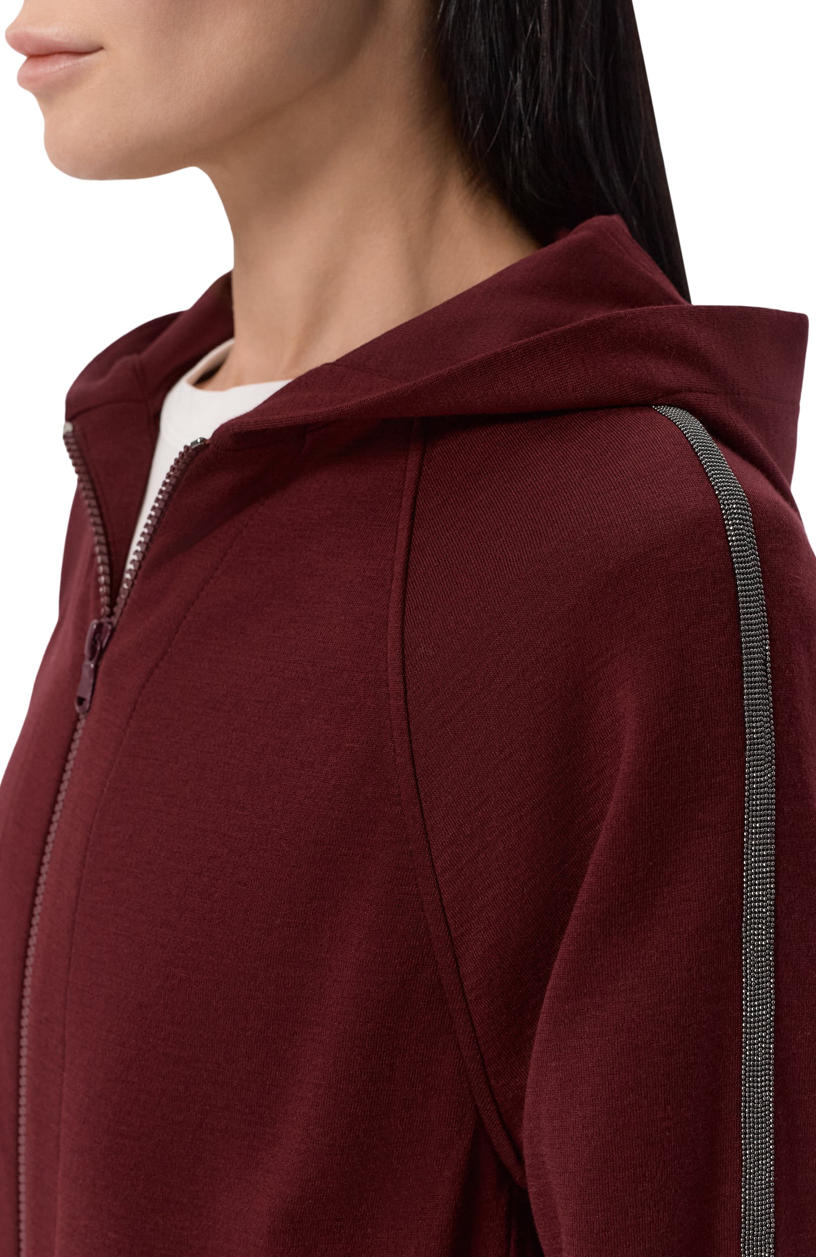 Толстовка из хлопка и шелка BRUNELLO CUCINELLI бордового цвета по цене 228000 руб., арт. MD828SM606, фото 5 Толстовка из хлопка и шелка BRUNELLO CUCINELLI, арт. MD828SM606, фото 5