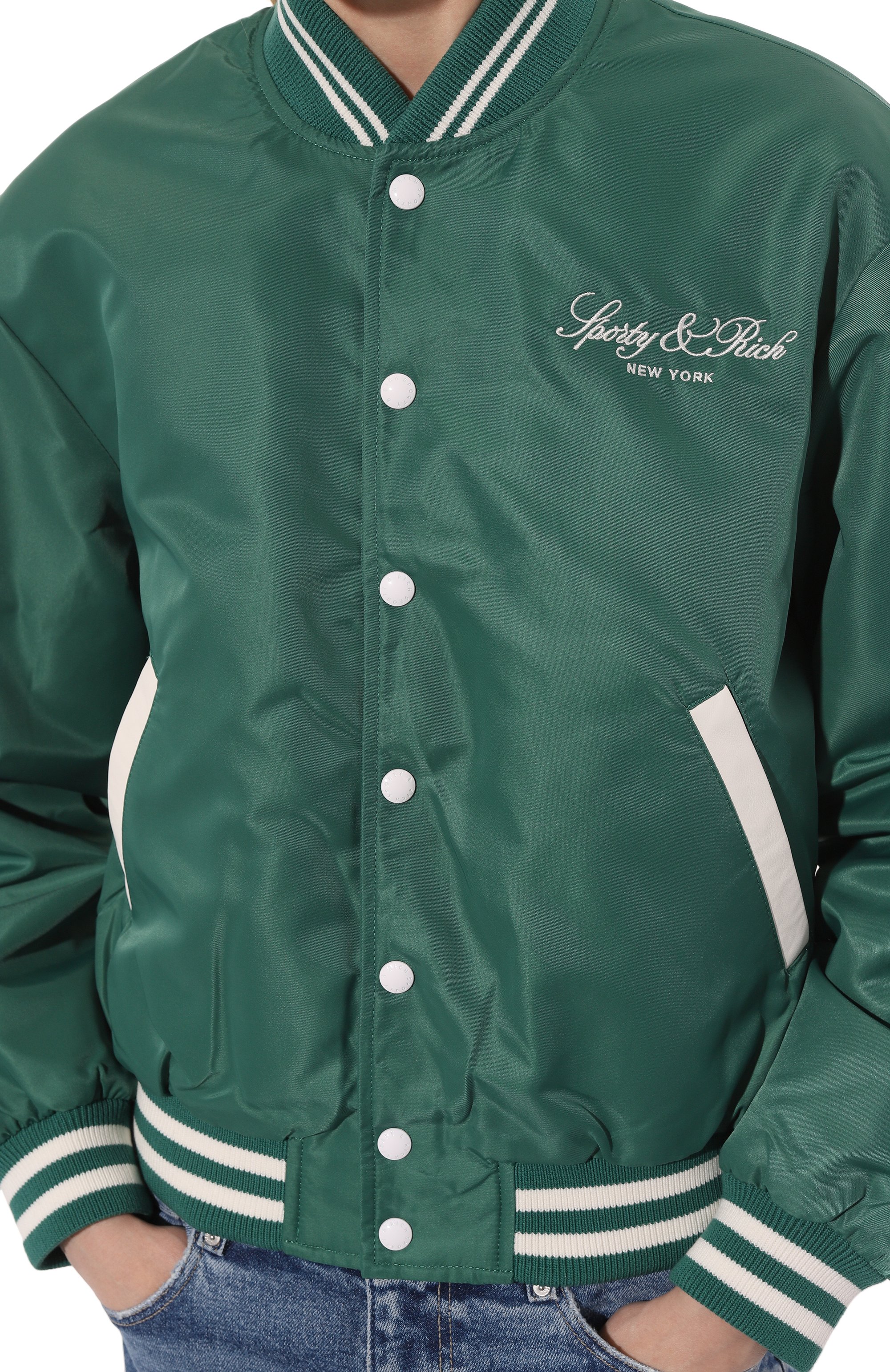 Бомбер SPORTY AND RICH зеленого цвета по цене 69950 руб., арт. JA021516232GR03, фото 5 Бомбер SPORTY AND RICH, арт. JA021516232GR03, фото 5