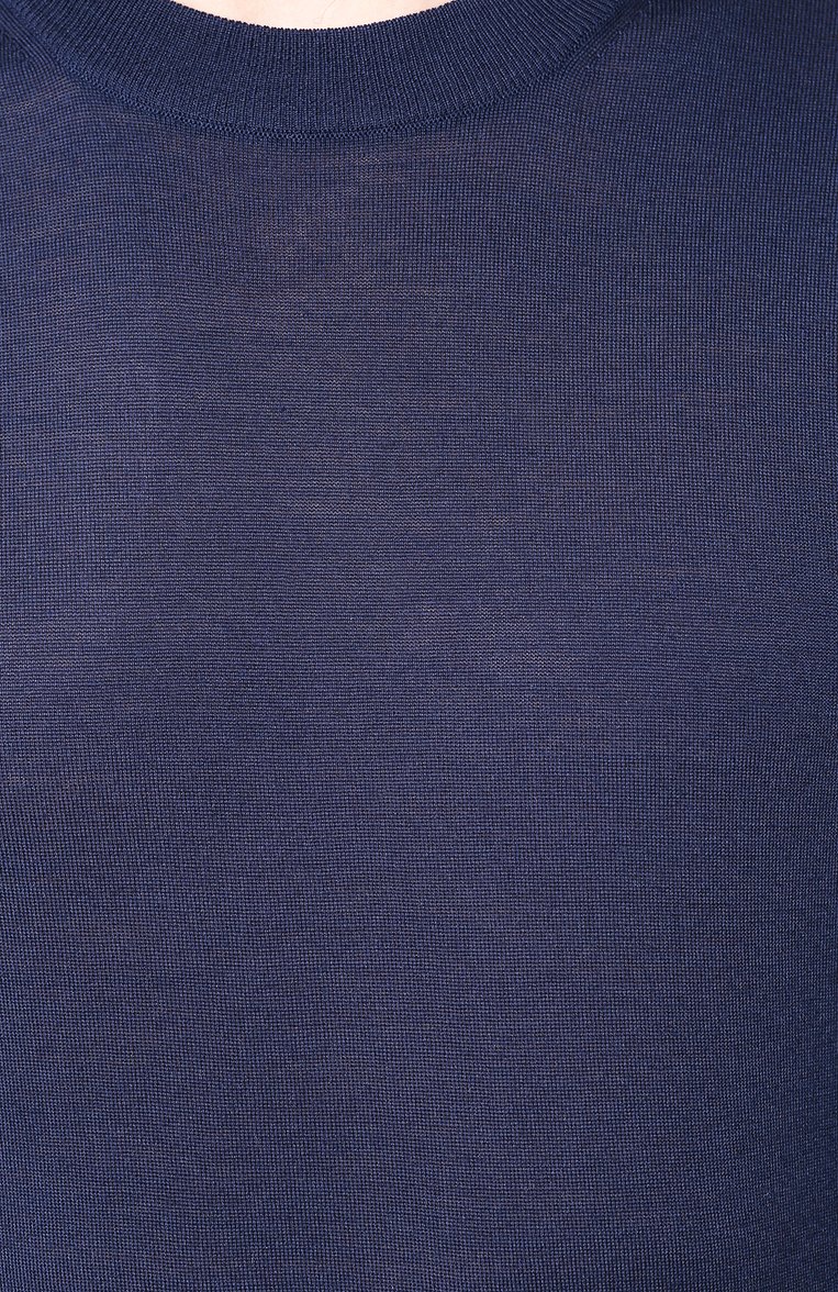 Мужской шерстяной джемпер BERLUTI синего цвета, арт. R17KRL133-004 | Фото 5 (Длина (для топов): Стандартные; Рукава: Длинные; Материал внешний: Шерсть; Мужское Кросс-КТ: Джемперы; Принт: Без принта; Вырез: Круглый; Материал сплава: Проставлено; Драгоценные камни: Проставлено; Стили: Кэжуэл)