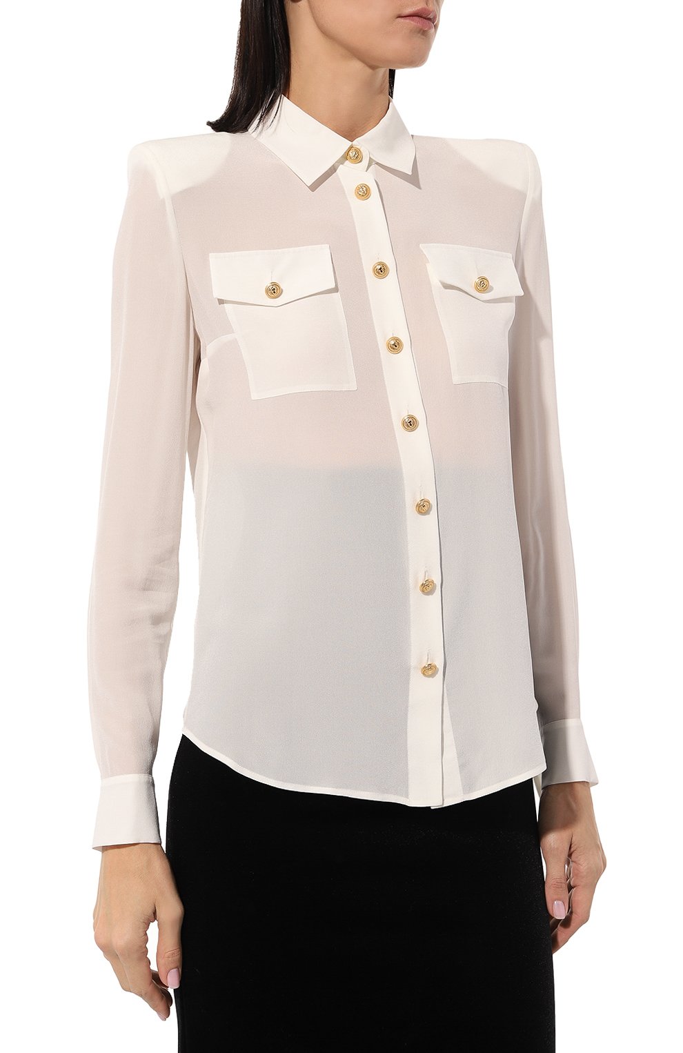 Шелковая рубашка BALMAIN молочного цвета по цене 99000 руб., арт. AF0HS050SB66, фото 3 Шелковая рубашка BALMAIN, арт. AF0HS050SB66, фото 3