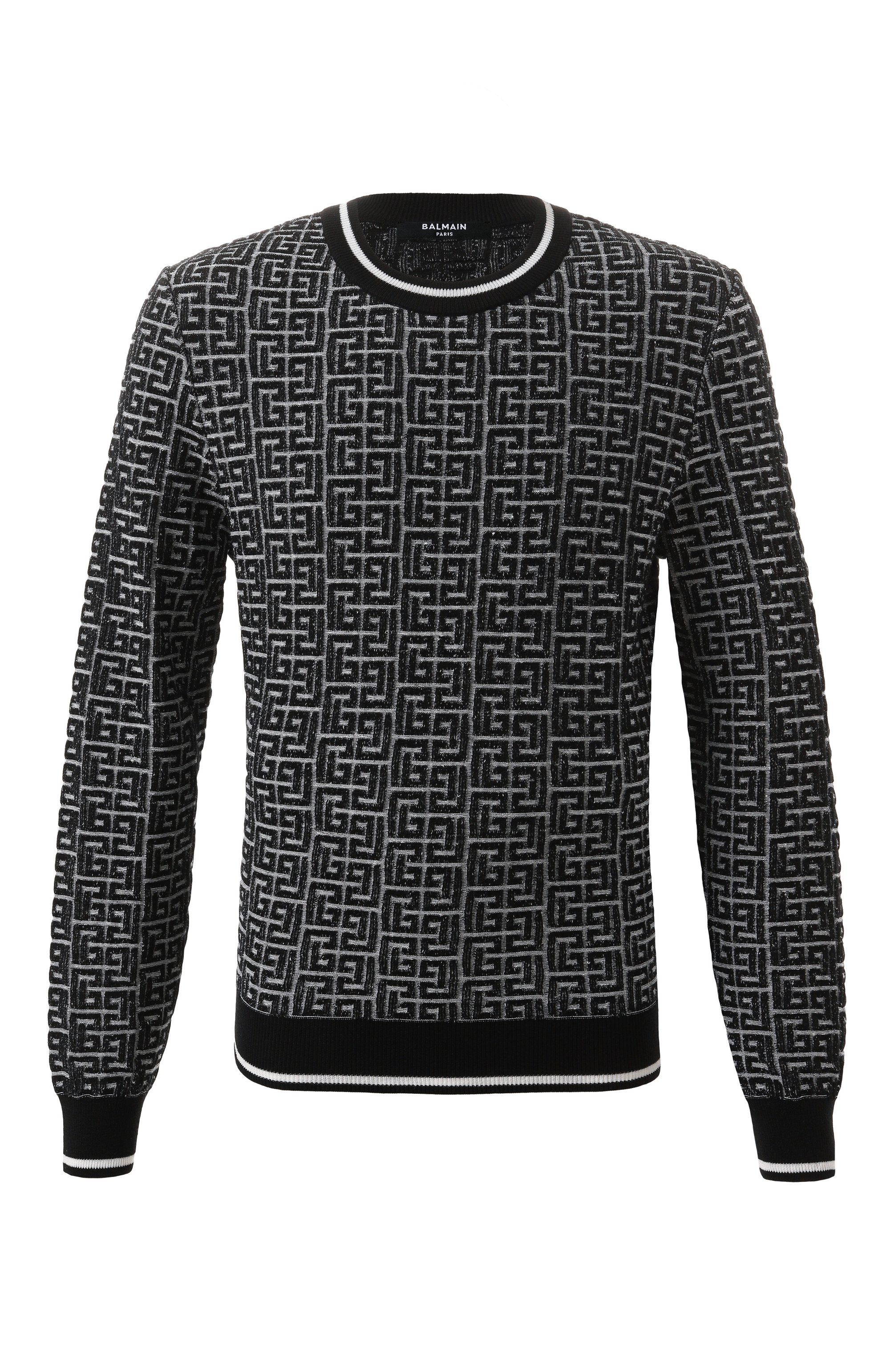 Джемпер из шерсти и льна BALMAIN черно-белого цвета по цене 125500 руб., арт. EH1KD000/KI03, фото 1 Джемпер из шерсти и льна BALMAIN, арт. EH1KD000/KI03, фото 1