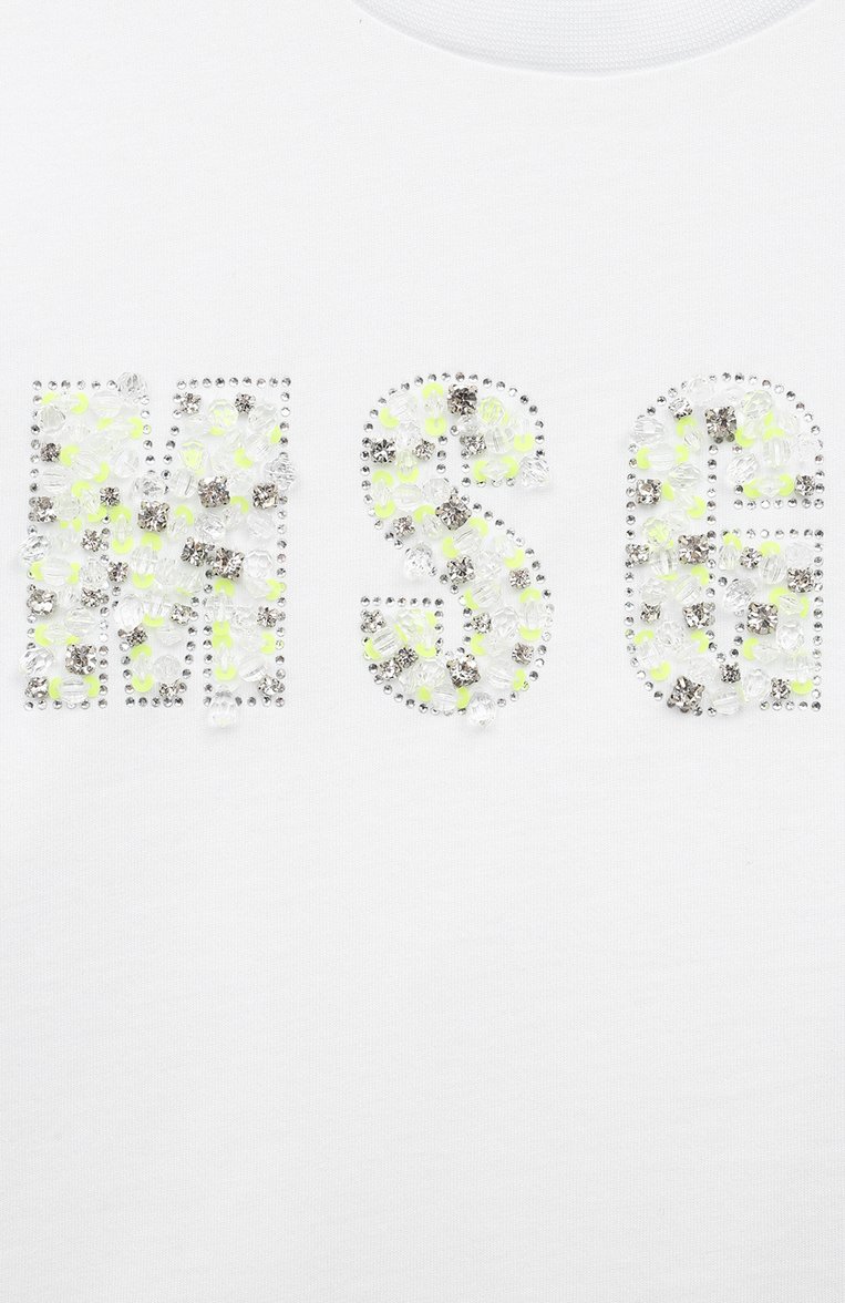 Детская хлопковая футболка MSGM KIDS белого цвета, арт. S4MSJGTH122 | Фото 3 (Рукава: Короткие; Материал внешний: Хлопок; Девочки Кросс-КТ: футболка-одежда)