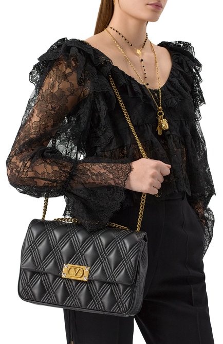 Женская сумка quiltie 67 large VALENTINO черного цвета, арт. 6W2B0R06/XCA | Фото 2 (Размер: large; Драгоценные камни: Проставлено; Материал сплава: Проставлено; Материал: Натуральная кожа)