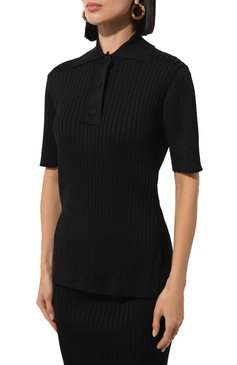 Женское поло из вискозы JIL SANDER черного цвета, арт. J02GL0107/J18313 | Фото 3 (Материал внешний: Вискоза; Драгоценные камни: Проставлено; Рукава: Короткие; Материал сплава: Проставлено; Длина (для топов): Стандартные; Кросс-КТ: Трикотаж; Стили: Минимализм)