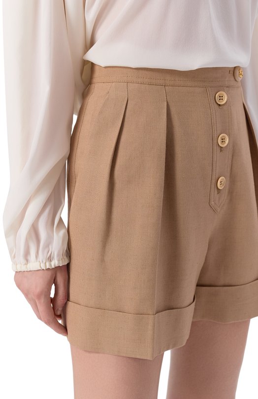 Шорты из вискозы и льна Valentino 8B3RF0N8/9EK Бежевый  8B3RF0N8/9EK Фото 5