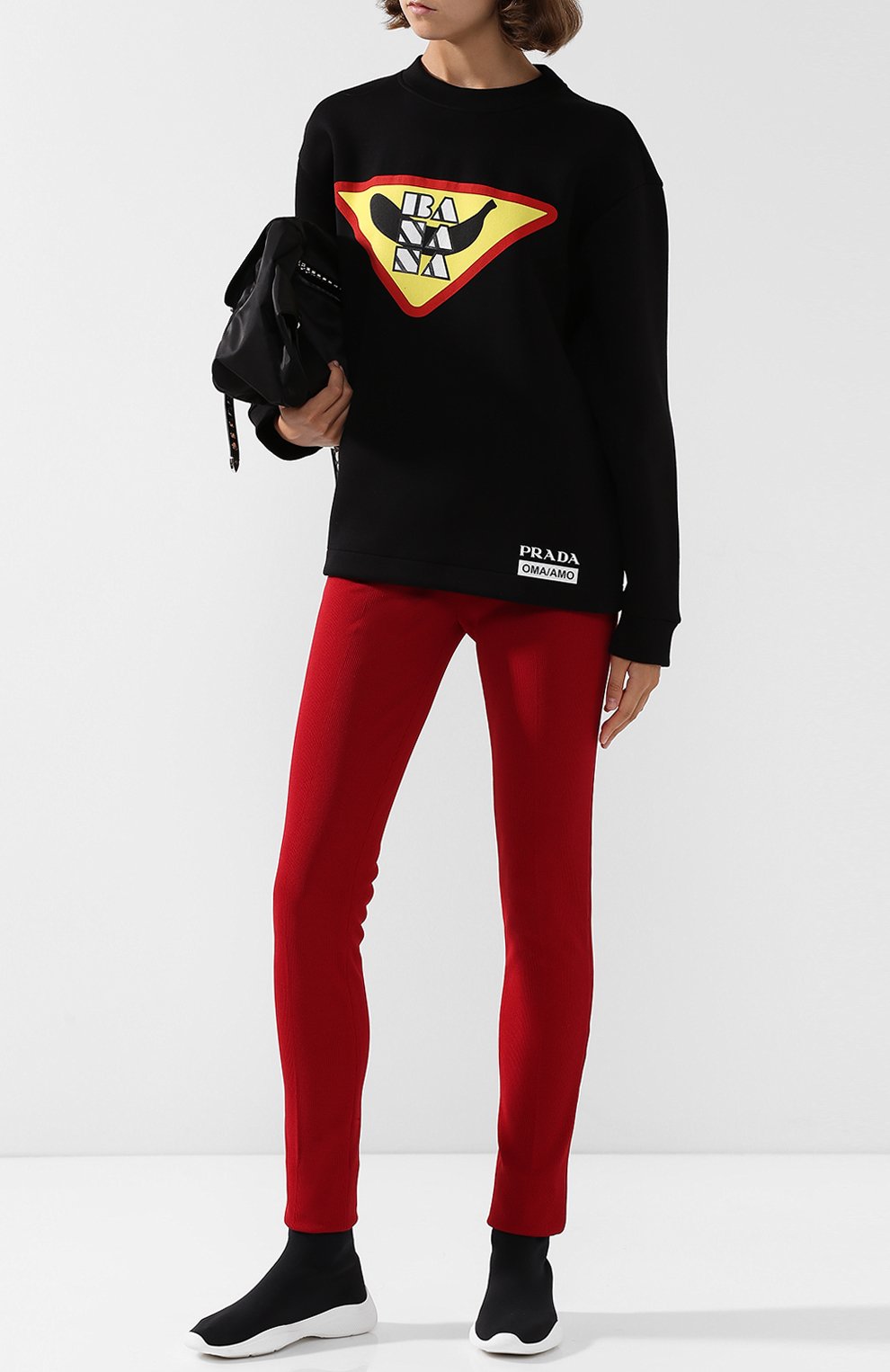 Однотонные брюки с эластичным поясом и логотипом бренда PRADA, арт. 32108I-1RXD-F0041, фото 2