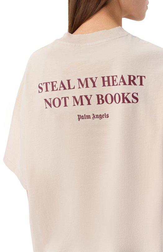 Хлопковая футболка Palm Angels PWAA07BF25JER007 Кремовый  PWAA07BF25JER007 Фото 5