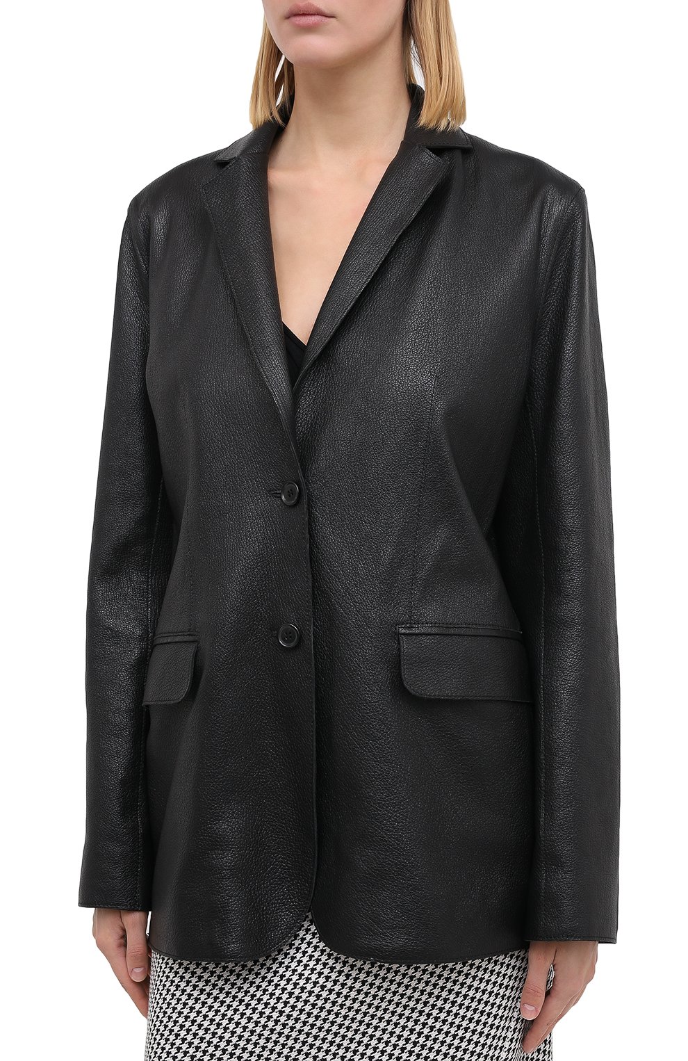 Кожаный жакет MASLOV черного цвета по цене 96800 руб., арт. JK001, фото 3 Кожаный жакет MASLOV, арт. JK001, фото 3