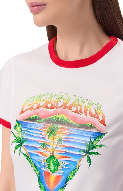 Хлопковая футболка CASABLANCA белого цвета по цене 32800 руб., арт. W-SP26-JTS-049-02-EX-BC, фото 5 Хлопковая футболка CASABLANCA, арт. W-SP26-JTS-049-02-EX-BC, фото 5