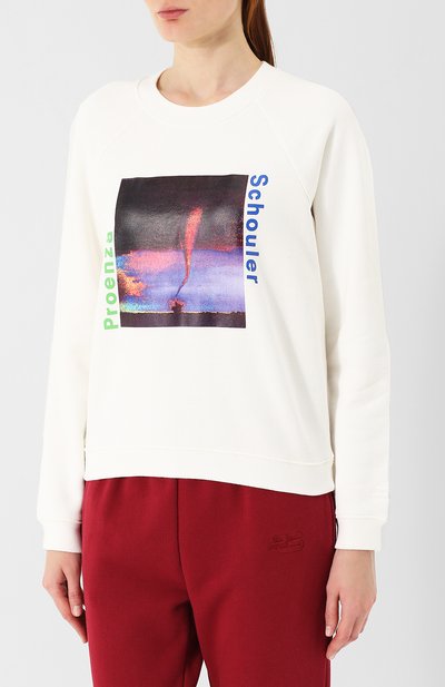 Хлопковый пуловер с круглым вырезом и принтом PROENZA SCHOULER, арт. WL1834079-JCP70S, фото 3