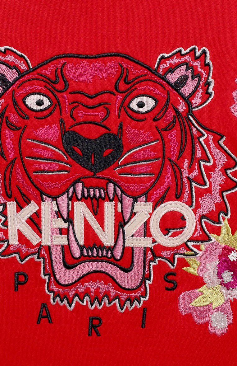 Детское хлопковое платье KENZO красного цвета, арт. KP30258 | Фото 3 (Рукава: Длинные; Материал внешний: Синтетический материал, Хлопок, Полиэстер; Принт: С принтом; Материал сплава: Проставлено, Проверено; Статус проверки: Проверено, Проверена категория; Девочки Кросс-КТ: Платье-одежда; Драгоценные камни: Проставлено)