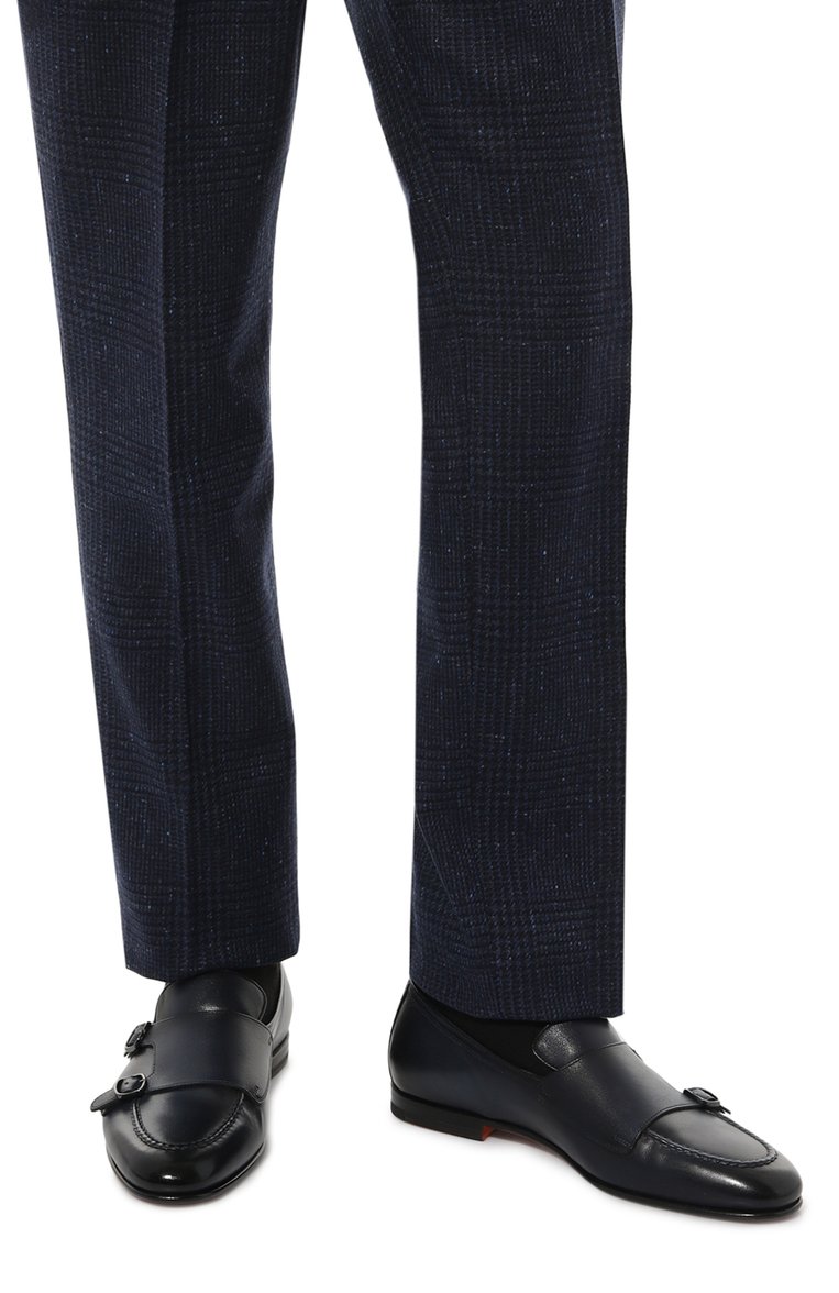 Мужские кожаные монки SANTONI темно-синего цвета, арт. MCNG16848SA3BSG8 | Фото 3 (Материал внутренний: Натуральная кожа; Материал сплава: Проставлено; Нос: Не проставлено; Стили: Классический)