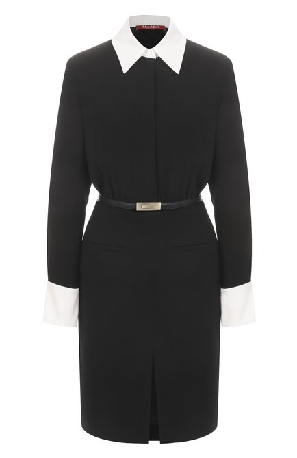 Женское платье MAX MARA STUDIO черного цвета, арт. DINAR | Фото 1 (Драгоценные камни: Проставлено; Материал сплава: Проставлено; Рукава: Длинные; Длина Ж (юбки, платья, шорты): До колена)