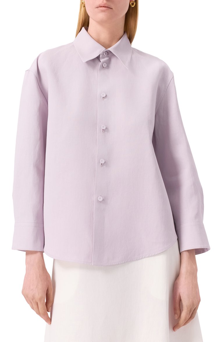 Женская льняная рубашка JIL SANDER  цвета, арт. J02DL0205/J60001 | Фото 3 (Рукава: Длинные; Материал внешний: Лен; Длина (для топов): Стандартные; Женское Кросс-КТ: Рубашка-одежда; Принт: Без принта; Стили: Кэжуэл; Автоматизация ТО: Проставлено; Автоматизация состава: Проставлено)