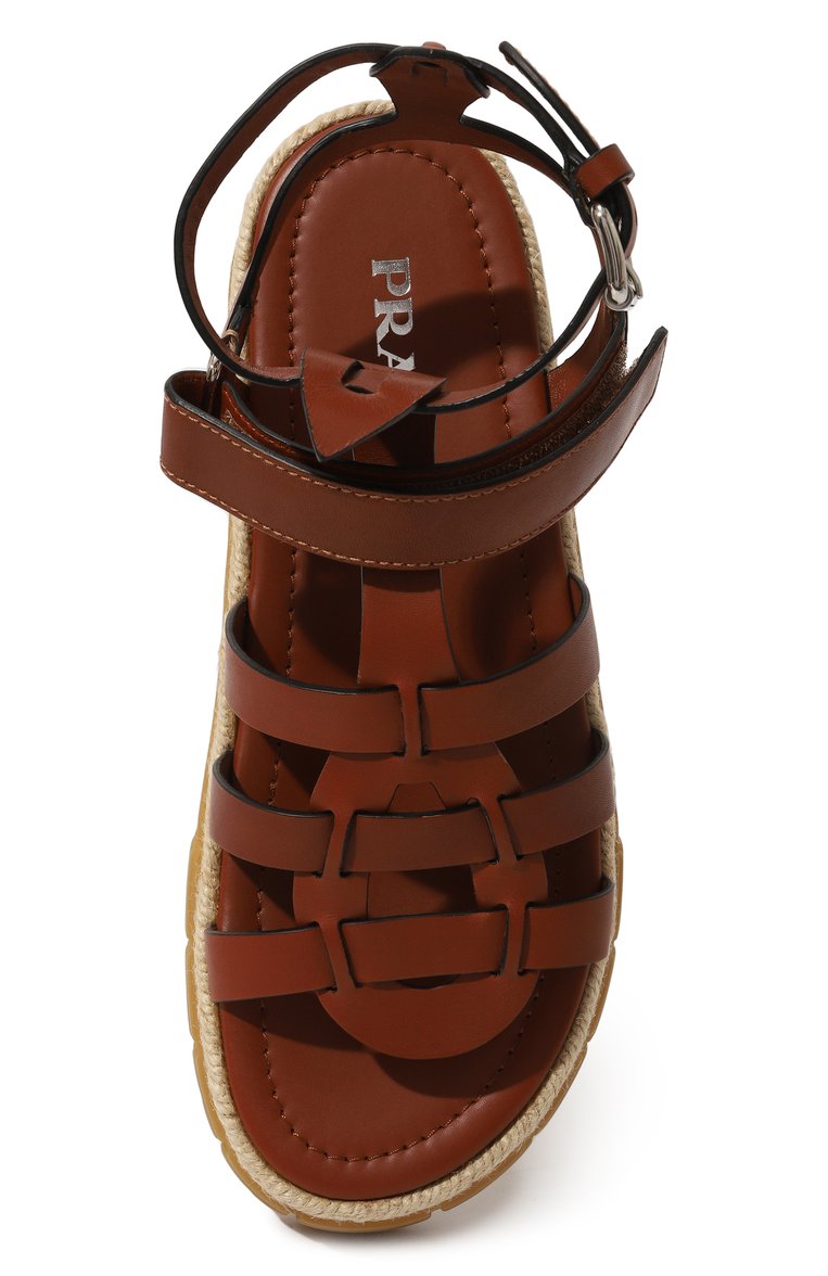 Женские кожаные сандалии PRADA коричневого цвета, арт. 1X960L-248-F0046-045 | Фото 6 (Материал внутренний: Натуральная кожа; Подошва: Платформа; Материал внешний: Натуральная кожа)