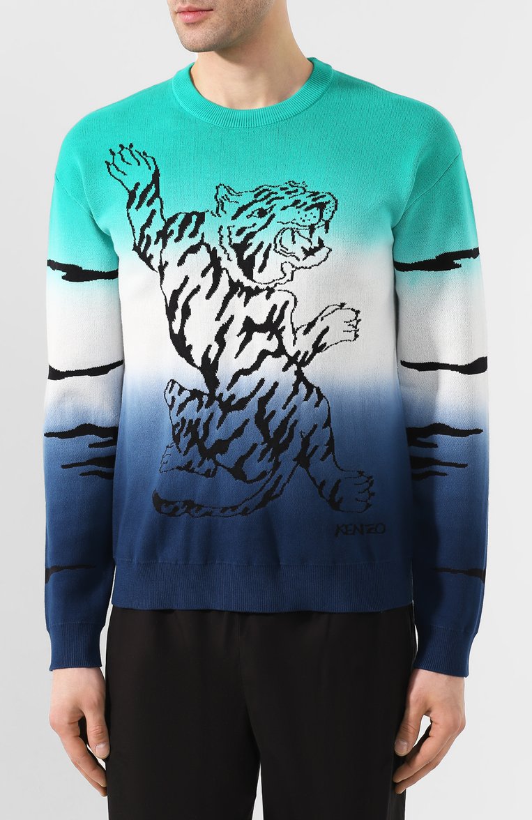 Мужской хлопковый джемпер KENZO разноцветного цвета, арт. FA55PU5073XE | Фото 3 (Длина (для топов): Стандартные; Материал внешний: Хлопок, Синтетический материал; Рукава: Длинные; Мужское Кросс-КТ: Джемперы; Принт: С принтом; Вырез: Круглый; Стили: Кэжуэл)