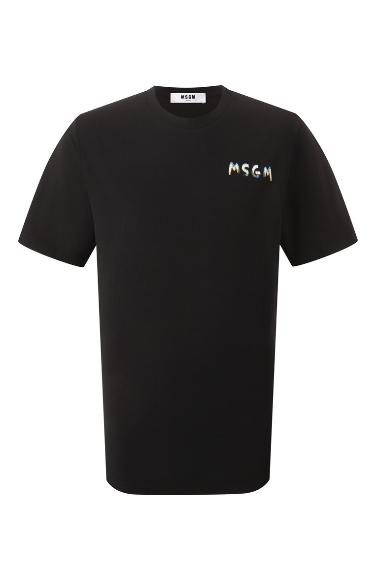 Мужская хлопковая футболка MSGM черного цвета, арт. 3840MM101/257097 | Фото 1 (Драгоценные камни: Проставлено; Материал сплава: Проставлено; Длина (для топов): Стандартные; Рукава: Короткие; Принт: С принтом; Стили: Минимализм; Материал внешний: Хлопок; Мужское Кросс-КТ: Футболка-одежда; Кросс-КТ: Джерси)