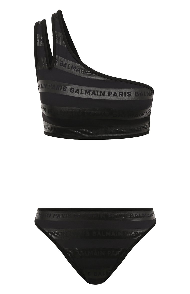 Женский раздельный купальник BALMAIN черного цвета, арт. BKBS61200 | Фото 1 (Материал внешний: Синтетический материал; Женское Кросс-КТ: Раздельные купальники; Нос: Не проставлено)