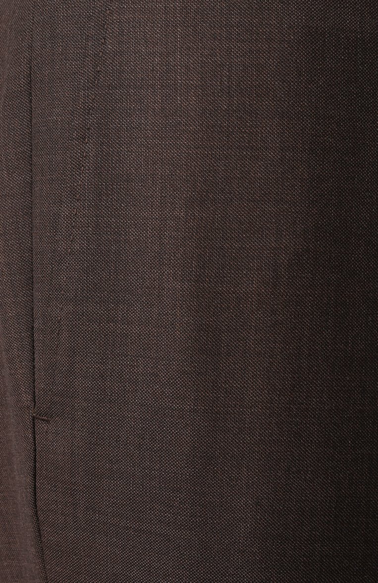 Мужские шерстяные брюки CORNELIANI коричневого цвета, арт. 255B01-2517087 | Фото 6 (Драгоценные камни: Проставлено; Длина (брюки, джинсы): Стандартные; Материал сплава: Проставлено; Материал внешний: Шерсть; Случай: Повседневный, Формальный; Стили: Кэжуэл)