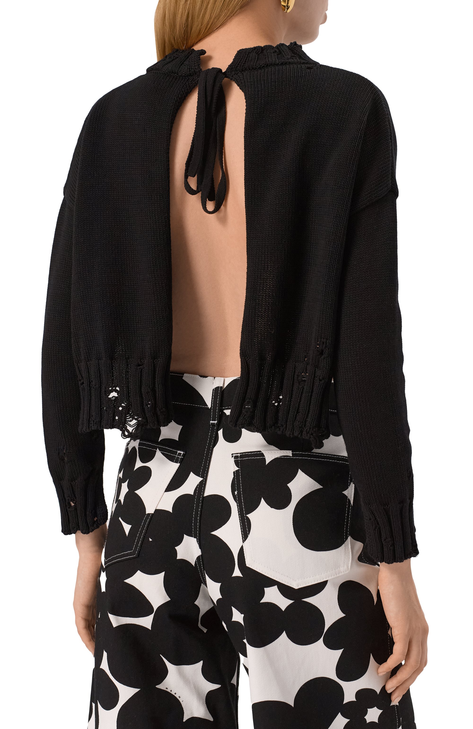 Хлопковый свитер MARNI черного цвета по цене 95050 руб., арт. GCMD0579A0/UFC652, фото 4 Хлопковый свитер MARNI, арт. GCMD0579A0/UFC652, фото 4