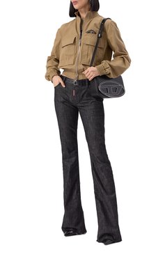 Женский хлопковый бомбер DSQUARED2 бежевого цвета, арт. S80AM0046/D35224 | Фото 2 (Рукава: Длинные; Драгоценные камни: Проставлено; Материал сплава: Проставлено; Материал внешний: Хлопок; Длина (верхняя одежда): Короткие; Кросс-КТ: Куртка, Легкие; Стили: Кэжуэл)