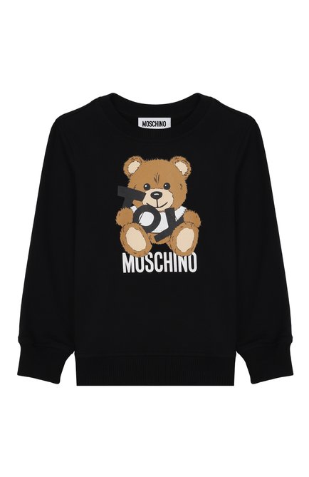 Детский хлопковый свитшот MOSCHINO черного цвета, арт. HUF08V/LCA19/10-14 | Фото 1 (Материал внешний: Хлопок; Драгоценные камни: Проставлено; Рукава: Длинные; Материал сплава: Проставлено)