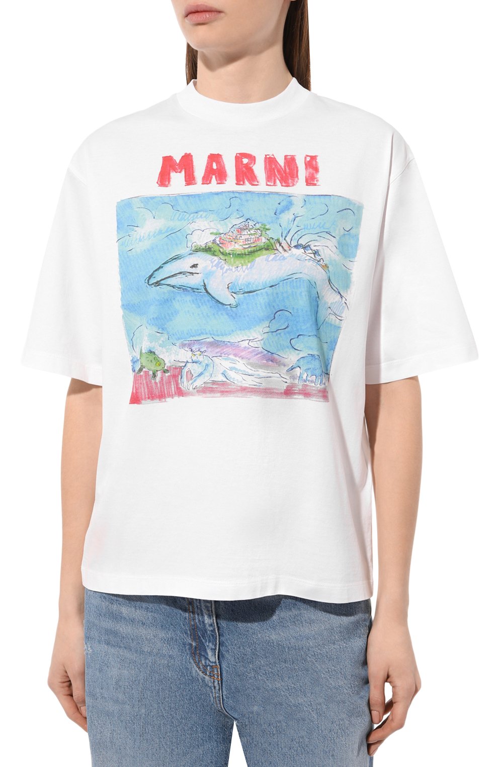 Хлопковая футболка MARNI белого цвета по цене 47700 руб., арт. THJE0263P5/USCU95, фото 3 Хлопковая футболка MARNI, арт. THJE0263P5/USCU95, фото 3