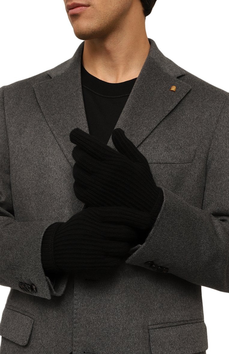 Мужские кашемировые перчатки MUST черного цвета, арт. 7108 80 | Фото 2 (Материал: Текстиль, Кашемир, Шерсть; Кросс-КТ: Трикотаж; Материал сплава: Проставлено; Нос: Не проставлено)