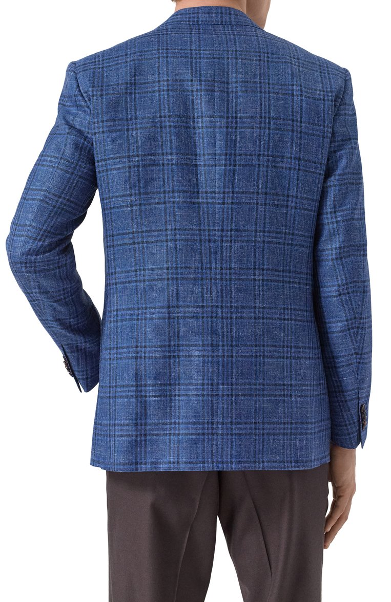 Мужской пиджак из шерсти и шелка CORNELIANI синего цвета, арт. 256018-2516200 | Фото 6 (Материал внешний: Шерсть; Рукава: Длинные; Драгоценные камни: Проставлено; Длина (для топов): Стандартные; Материал сплава: Проставлено; Случай: Повседневный; Пиджаки М: Приталенный; Стили: Кэжуэл; 1-2-бортные: Однобортные)
