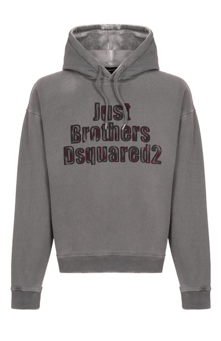 Мужской хлопковое худи DSQUARED2 серого цвета, арт. S74GU0858/S25599 | Фото 1 (Драгоценные камни: Проставлено; Материал сплава: Проставлено; Рукава: Длинные; Длина (для топов): Стандартные; Материал внешний: Хлопок)