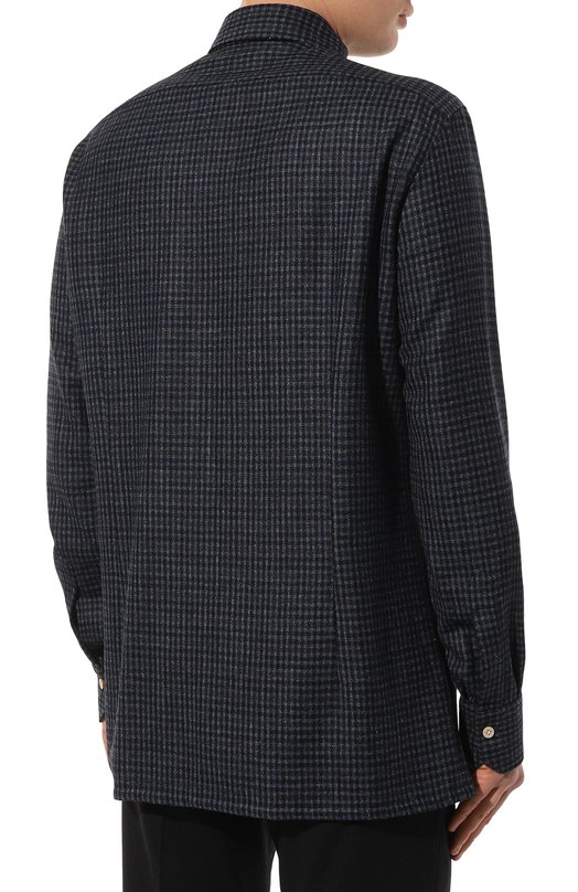 Рубашка из шерсти и шелка Kiton UMCNERK0143C02 Синий  UMCNERK0143C02 Фото 4