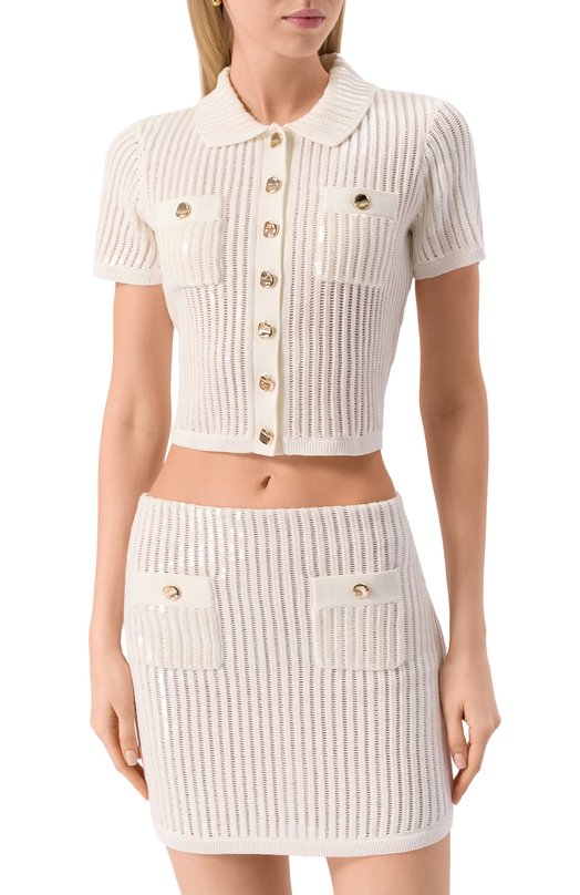 Хлопковый кардиган self-portrait SS25126TW Белый  SS25126TW Фото 3