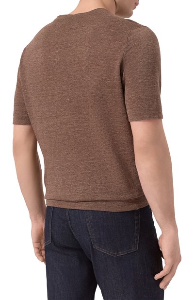 Футболка изо льна и хлопка BRUNELLO CUCINELLI коричневого цвета по цене 94600 руб., арт. M2L00340, фото 4 Футболка изо льна и хлопка BRUNELLO CUCINELLI, арт. M2L00340, фото 4