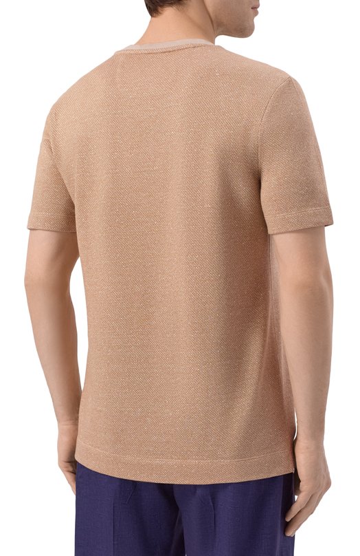 Футболка из хлопка и льна BOSS Camel 50560028 Бежевый  50560028 Фото 4