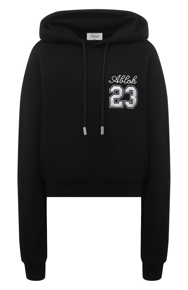 Женский хлопковое худи OFF-WHITE черного цвета, арт. 0WBB016S24FLE001 | Фото 1 (Длина (для топов): Стандартные; Рукава: Длинные; Материал внешний: Хлопок; Стили: Кэжуэл; Женское Кросс-КТ: Худи-одежда)