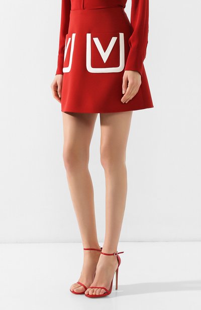 Шерстяная юбка VALENTINO красного цвета по цене 148000 руб., арт. RB3RA4E54EJ, фото 3 Шерстяная юбка VALENTINO, арт. RB3RA4E54EJ, фото 3