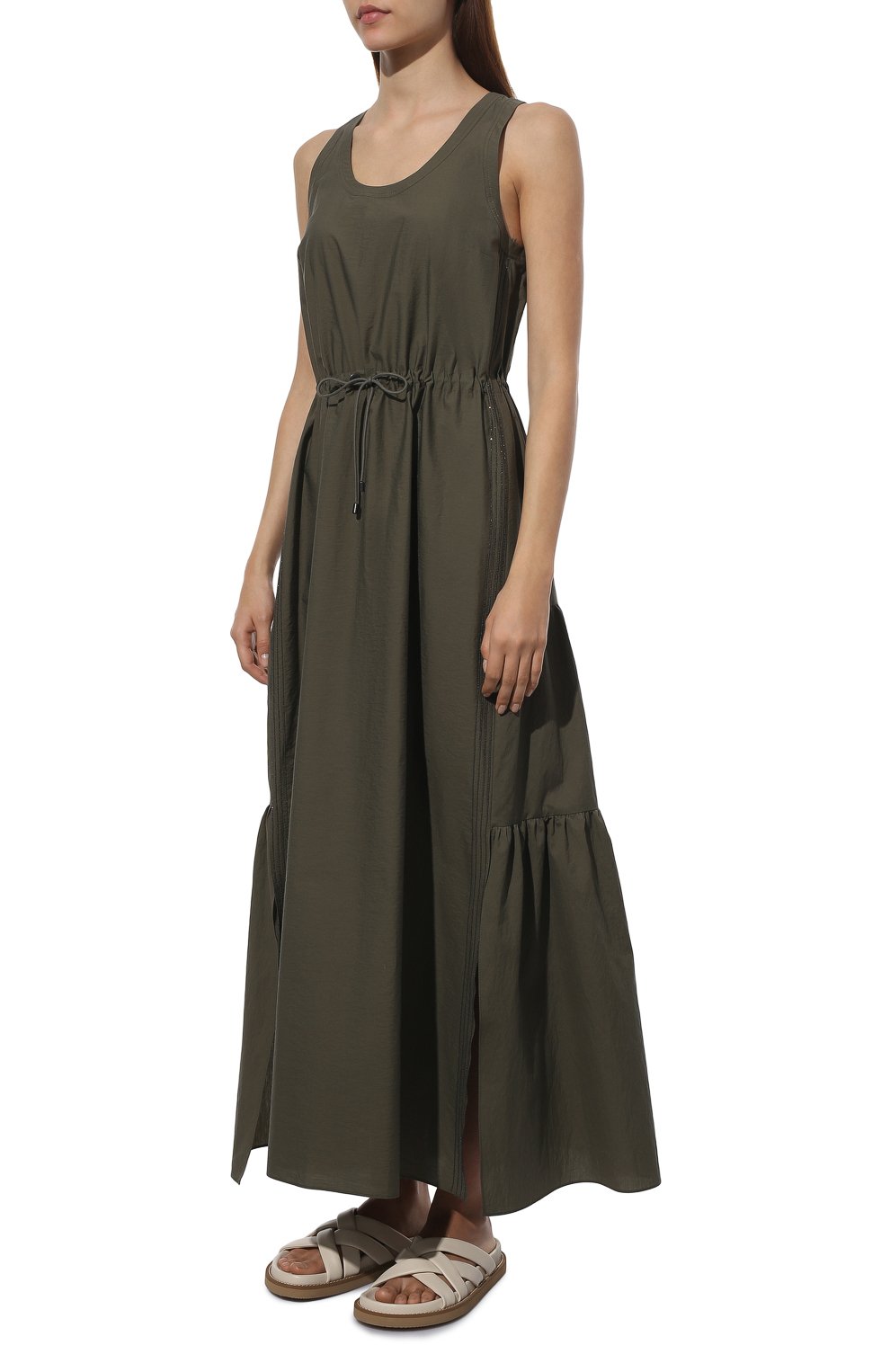 Хлопковое платье BRUNELLO CUCINELLI хаки цвета по цене 325500 руб., арт. M0F79A4915, фото 3 Хлопковое платье BRUNELLO CUCINELLI, арт. M0F79A4915, фото 3