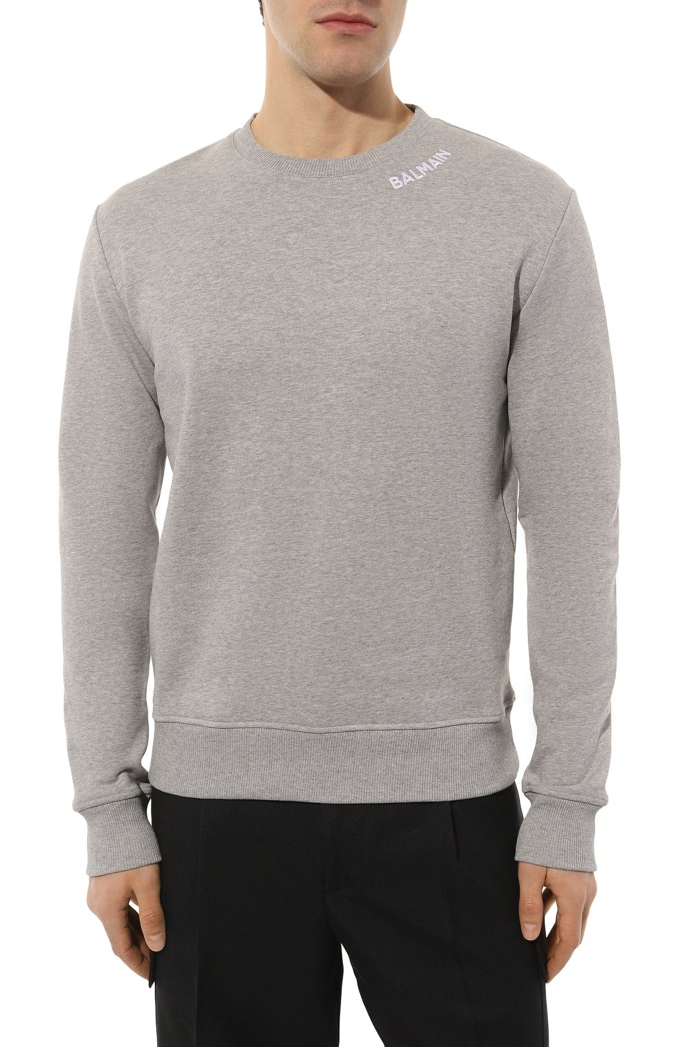 Хлопковый свитшот BALMAIN серого цвета по цене 59950 руб., арт. CH1JQ040/BC62, фото 3 Хлопковый свитшот BALMAIN, арт. CH1JQ040/BC62, фото 3