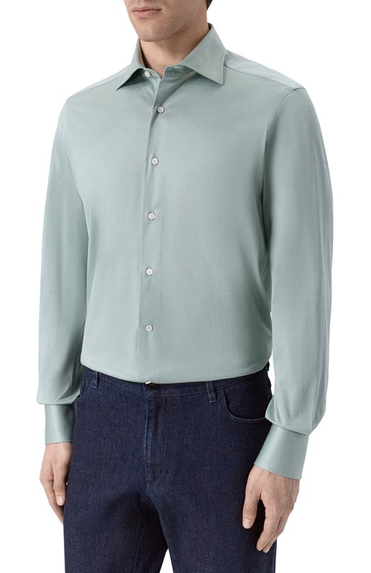 Хлопковая сорочка MVST SLIM/GABRIELLE/R0UND/1628-JERSEY (INTERL0CK) Голубой  SLIM/GABRIELLE/R0UND/1628-JERSEY (INTERL0CK) Фото 3