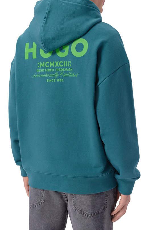 Хлопковое худи HUGO Blue 50510724 Голубой  50510724 Фото 4