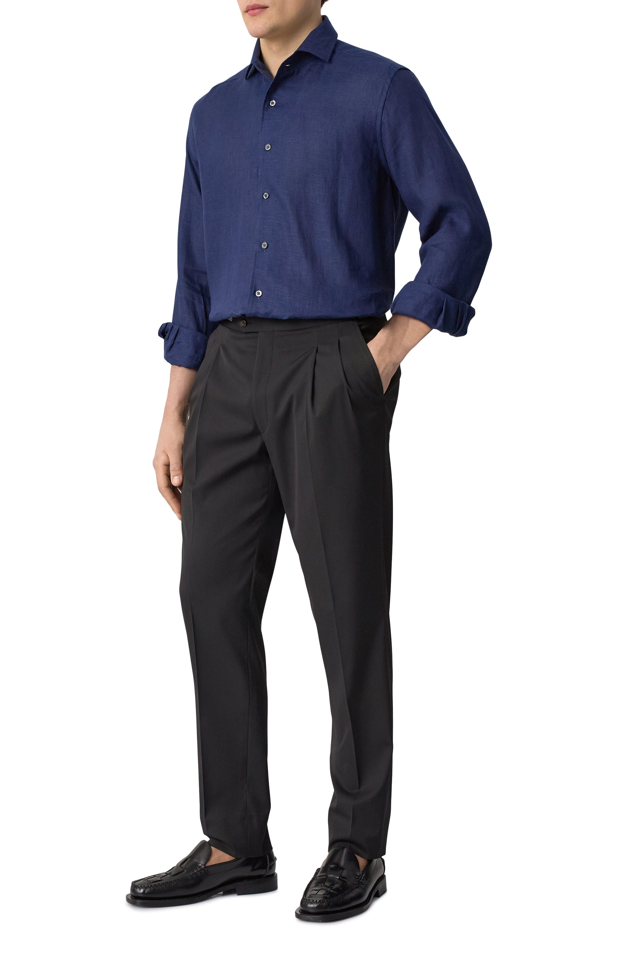 Льняная рубашка CORNELIANI темно-синего цвета по цене 44950 руб., арт. 25P213-2511648, фото 2 Льняная рубашка CORNELIANI, арт. 25P213-2511648, фото 2