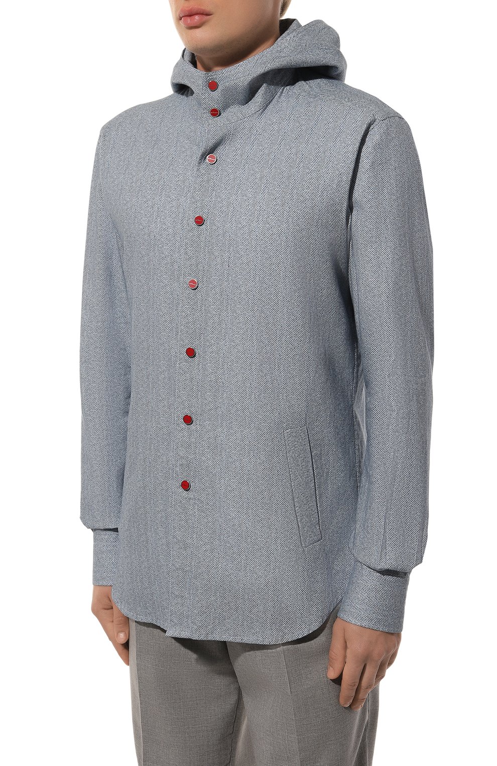 Хлопковая рубашка KITON серого цвета по цене 59950 руб., арт. UMCMARH0908601, фото 3 Хлопковая рубашка KITON, арт. UMCMARH0908601, фото 3