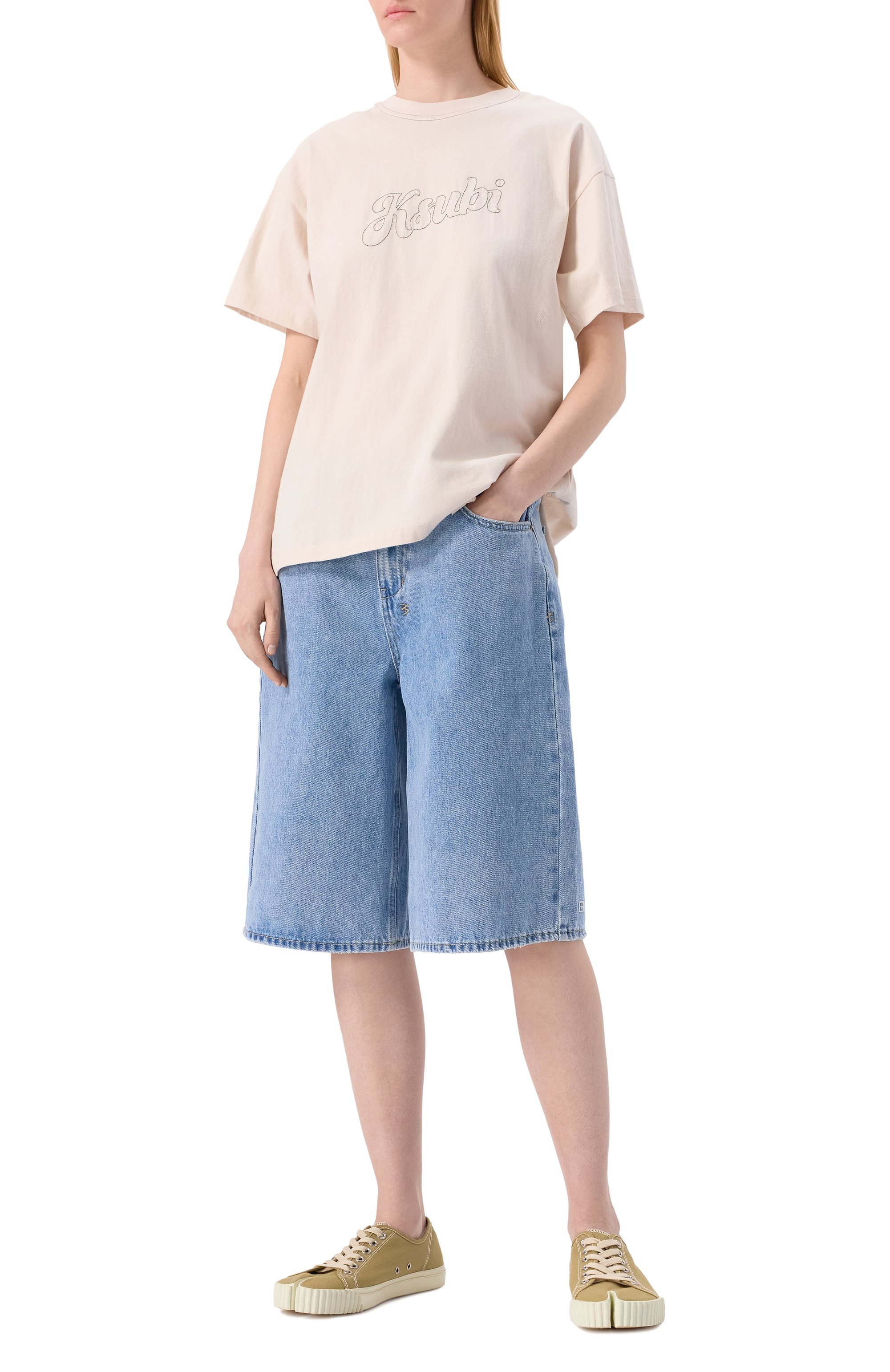 Хлопковая футболка KSUBI кремового цвета по цене 19300 руб., арт. WPS25TE011, фото 2 Хлопковая футболка KSUBI, арт. WPS25TE011, фото 2