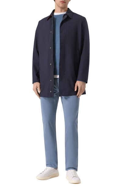 Плащ из шерсти и шелка PAUL&SHARK темно-синего цвета по цене 208500 руб., арт. 25412704, фото 2 Плащ из шерсти и шелка PAUL&SHARK, арт. 25412704, фото 2