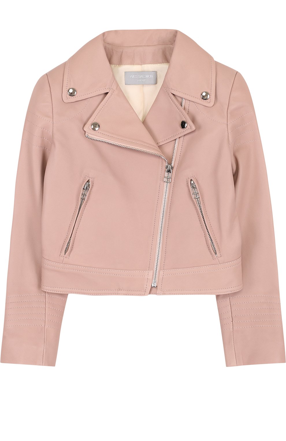 Укороченная кожаная куртка с косой молнией YVES SALOMON ENFANT, арт. 8EEV200XXAPSY/8-12, фото 1