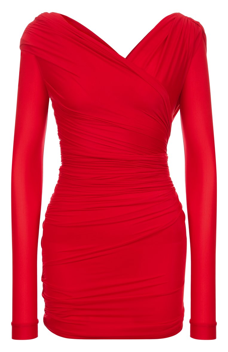 Женское платье BALENCIAGA красного цвета, арт. 814343/TRV97 | Фото 1 (Рукава: Длинные; Длина Ж (юбки, платья, шорты): Мини; Материал внешний: Синтетический материал; Стили: Гламурный; Случай: Коктейльный; Женское Кросс-КТ: Платье-одежда)