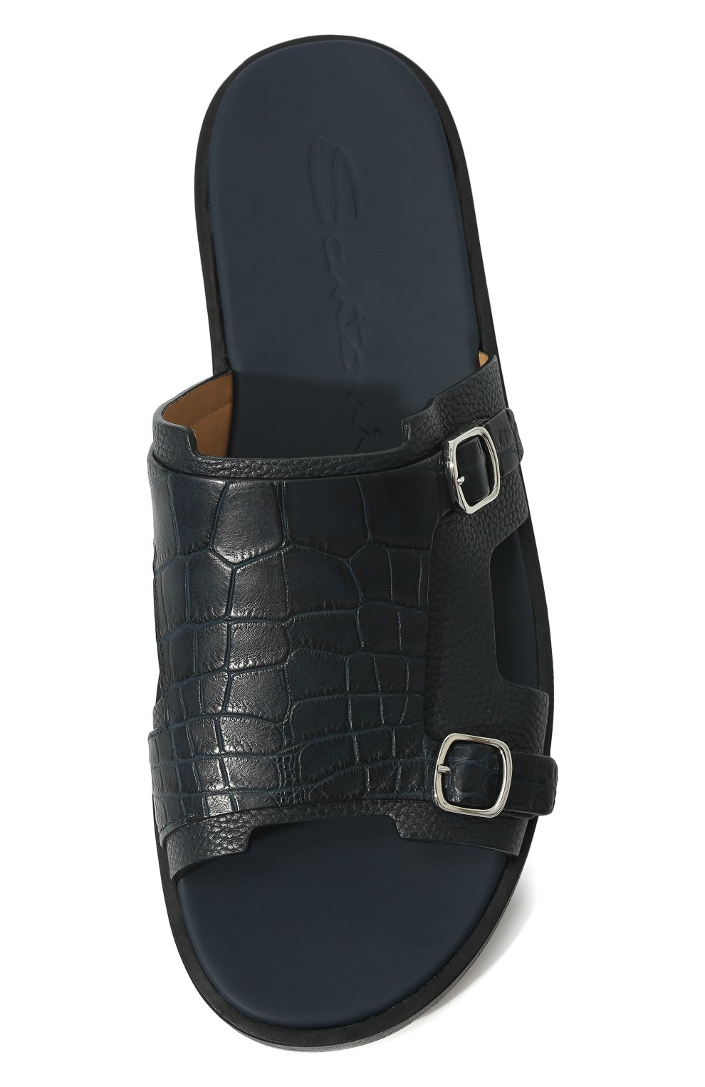 Шлепанцы из кожи аллигатора SANTONI темно-синего цвета по цене 75250 руб., арт. MCEG16723HC6VNEBU60/AMIS, фото 6 Шлепанцы из кожи аллигатора SANTONI, арт. MCEG16723HC6VNEBU60/AMIS, фото 6