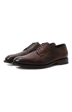 Мужские кожаные дерби SANTONI темно-коричневого цвета, арт. MCCG19046PD7SGFR | Фото 1 (Материал внутренний: Натуральная кожа; Материал сплава: Проставлено; Нос: Не проставлено; Материал внешний: Натуральная кожа; Стили: Классический)