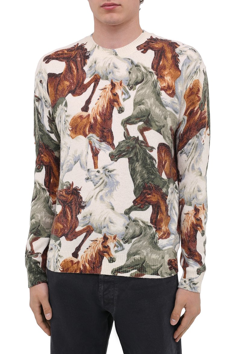 Мужской шерстяной джемпер KENZO разноцветного цвета, арт. FA65PU5093CA | Фото 3 (Длина (для топов): Стандартные; Материал внешний: Шерсть; Рукава: Длинные; Мужское Кросс-КТ: Джемперы; Стили: Бохо; Вырез: Круглый; Принт: С принтом)