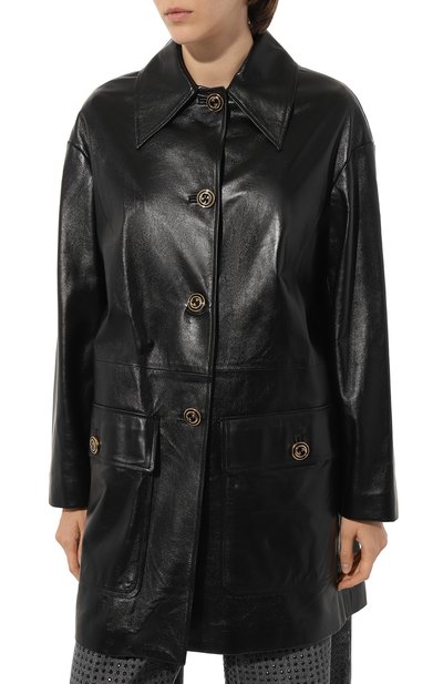Кожаное пальто GUCCI черного цвета по цене 573120 руб., арт. 624446 XNAEX, фото 3 Кожаное пальто GUCCI, арт. 624446 XNAEX, фото 3